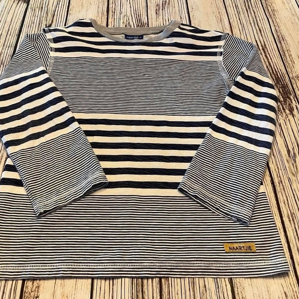 Naartjie Striped Cotton Long Sleeve Blue & White Tee Shirt Boy's Sz 8 XXL